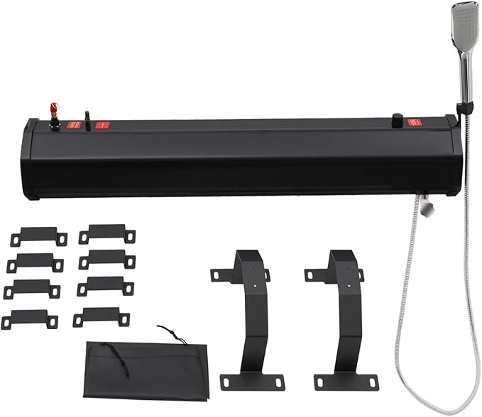 7.9Gallon Portable Camping Solar Shower Roof Rack Mount Road Shower Pressurized Water Tank w/Storage Bag and 5.58ft Hose Outdoor Activities Water Supply for SUVs Sedans RVs Trucks