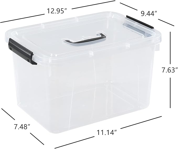 Esdiplot 10.5 L 4 Pack Clear Storage Box with Lid Plastic Latching Bins with Handles