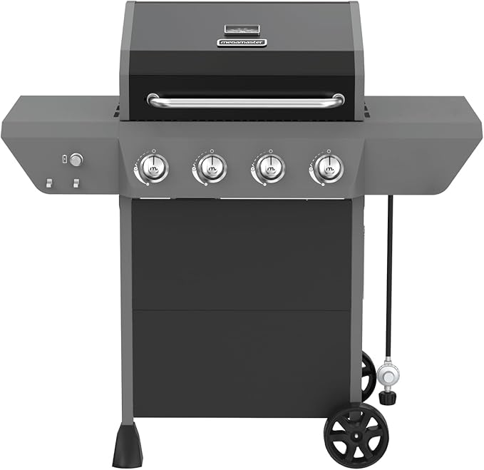 Megamaster 4-Burner Propane Gas Grill with Side Tables 44000BTUs 566.92 SQ. In. Cooking Space 2 Wheel Transport Outdoor Kitchen Grill for BBQs Backyards Tailgating and More - 720-1093B
