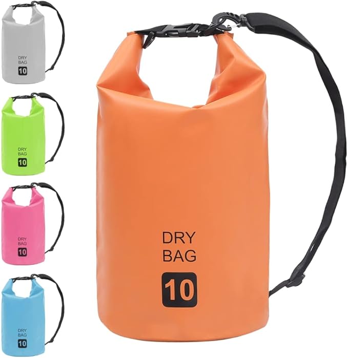 Dry Bag Orange 10 L PVC Waterproof Sack for Boating Surfing Sailing with Adjustable Straps Lightweight Durable Foldable Protects Valuables from Water Sand Dust