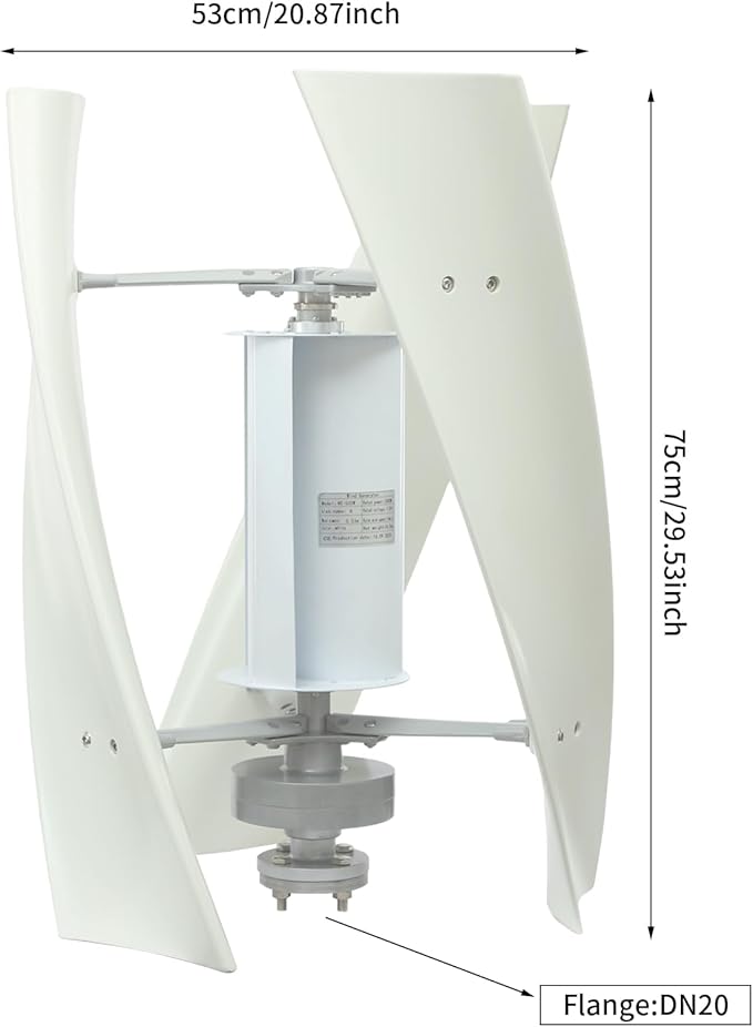 100W Vertical Axis Wind Turbine Generator Permanent Magnet Generator with Intelligent Controller Low Noise Helical Design Windmill for Home Boats Street Lighting (12V100WStyle 3 White)