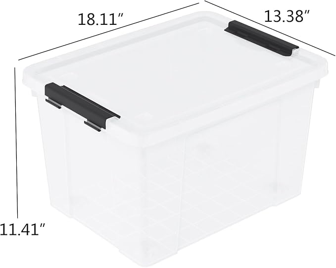Sandmovie 40 Quart Clear Large Plastic Storage Bin Latching Storage Box with Lids and Wheels Pack of 4