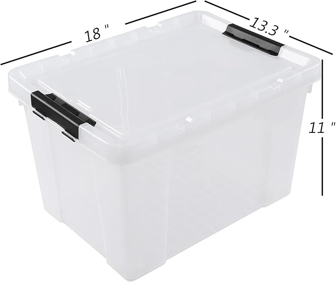 4-Pack 34 Quart Clear Plastic Storage Boxes with Lids Latching Bins Totes with Wheels