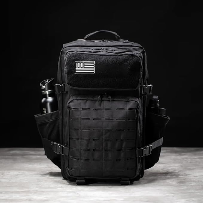 50L Tactical Military Backpack Waterproof Sturdy Bag for Hiking Camping Fishing Gym Backpack with Bottle Holder (ALL Black)