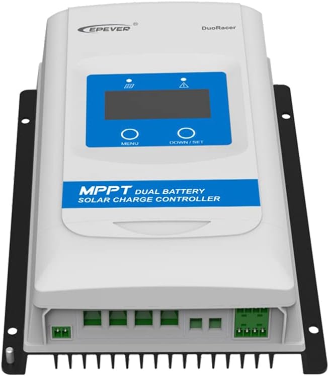 EPEVER 20A MPPT Dual Battery Solar Charge Controller 12V/24V Auto Max. PV 100V DuoRacer 20 Amp Controller for RV Camper Caravan Boat Trailer fit for Sealed Gel Flooded Lithium Battery