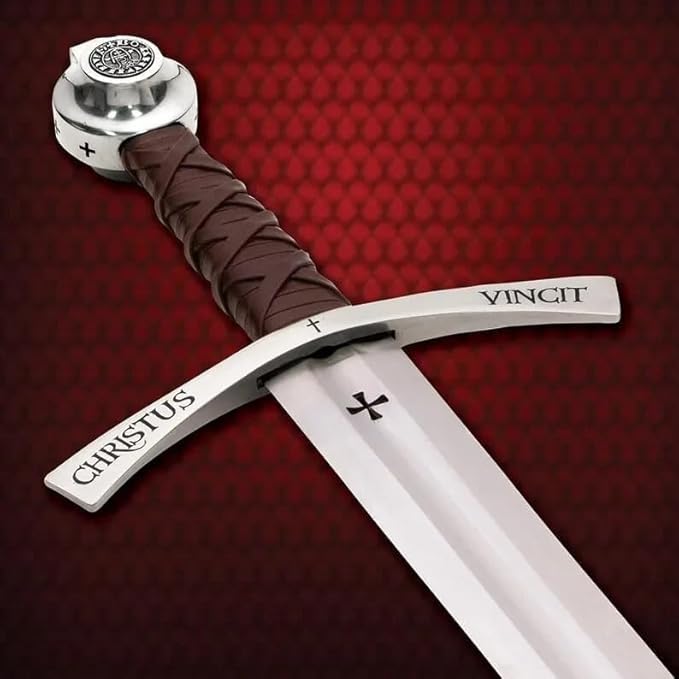 DARK WARRIOR-Handmade Medieval The Accolade Sword of The Knights Templar Replica Viking Sword with Scabbard Stainless Steel Blade Decoration Collection Cosplay (Templar) (Medieval Viking 1)