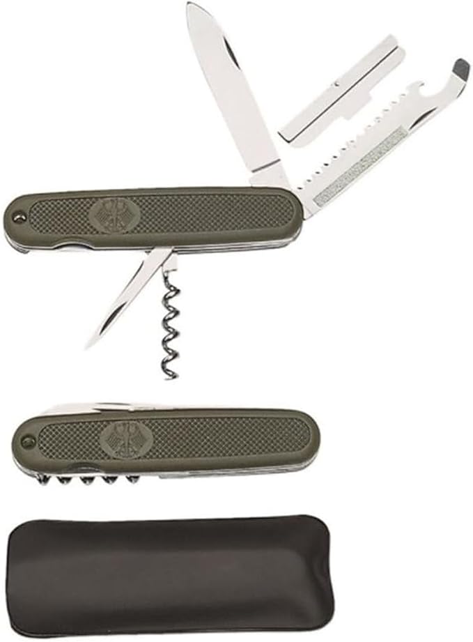 Mil-Tec German Army Style Compact Portable Heavy-Duty Olive Drab Multi-Tool Pocket Knife for Outdoor Enthusiasts Campers Hikers | Steel Fixed Blade | Cutting Slicing Carving | Everyday Carry