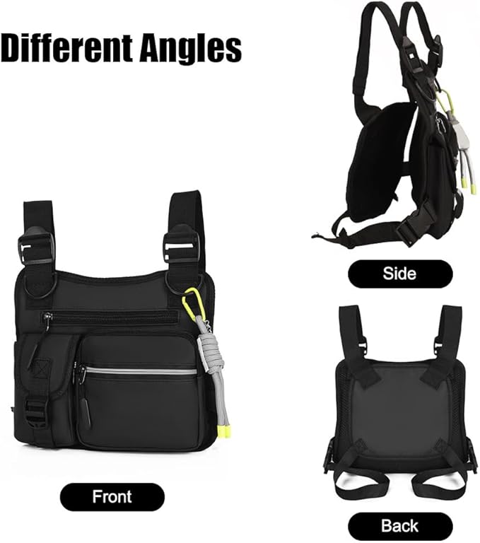 Tactical Chest Bag Running Vest Backpack with Reflective Zipper Tape Waterproof Sports Chest Pack for Hiking Cycling Hunting Fishing Travelling