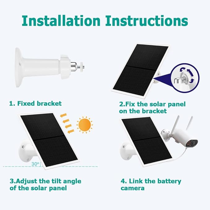 Solar Panel Charger for Outdoor Security Cameras -10W DC 5V Compatible with Micro USB &amp Type-C Rechargeable Battery Cameras9.8Ft Charging CableIP66 Waterproof (White)
