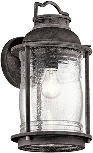 Kichler Ashland Bay 16 1 Light Outdoor Wall Light Clear Seeded Ribbed Glass in Weathered Zinc Large