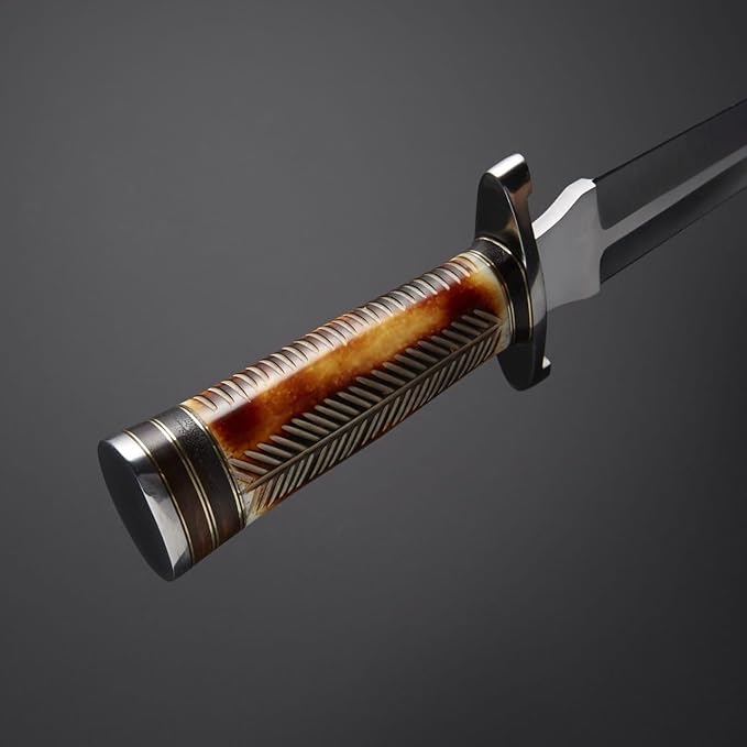 Custom Handmade D2 Steel FireFlash Knife Dagger Knife Outdoor Fixed Blade Knife Forged Camel Bone with Rosewood Handle Leather Sheath