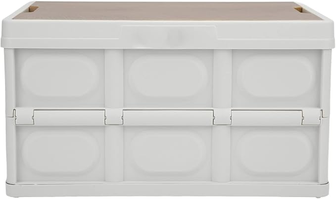 Alomejor 30L Storage Box Crate with Lid Folding Storage Box with Wooden Cover Panel for Home Outdoor(White)