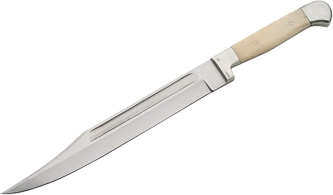 SZCO Full Tang Bowie Knife 15.5-Inch - Hunting Knife with Carbon Steel Blade Bone Handle and Leather Sheath - Skinning knife for for Hiking Camping &amp Hunting