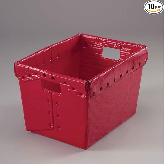 Global Industrial Postal Mail Tote Without Lid Corrugated Plastic Red 18-1/2x13-1/4x12 Lot of 10