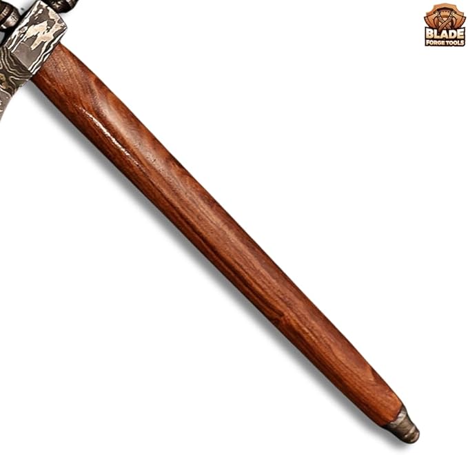 Damascus Axe Damascus Head with Rosewood Handle Comfortable Grip Comes with Leather Sheath Best for Display and Gift for Your Loved Ones