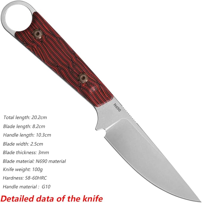 Fixed Blade Knife with Sheath3.22inch N690 Steel Blade KnivesEDC Knife Ergonomic G10 Handle with Full Tang Design Knives for OutdoorGift for Men&ampWomen(Muticolored)