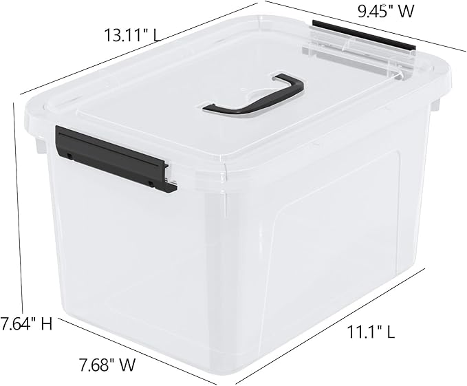 6 Packs 12 Quart Clear Latching Storage Boxes Plastic Storage Bin with Handle