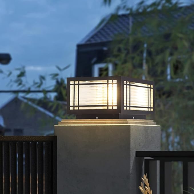 SLAWA Outdoor Post Cap Lights - Modern Square Fence Pillar Lamps with Stainless Steel Housing - Waterproof Lawn Column Cap Lamp for Courtyard and Deck