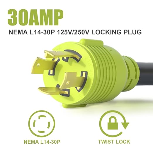 NEMA L14-30P to NEMA L6-30R30 Amp Adapter 4 Prong to 3 Prong Lock ConnectionWelder Generator EV Power Conversion CordSTW 10 GaugeETL Listed(1FT)