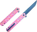 BELLIA BORS EDC Donut Folding Pocket Knife D2 Steel Blade with Anti-slip Handle Pocket Clip Outdoor Camping Hunting Fishing