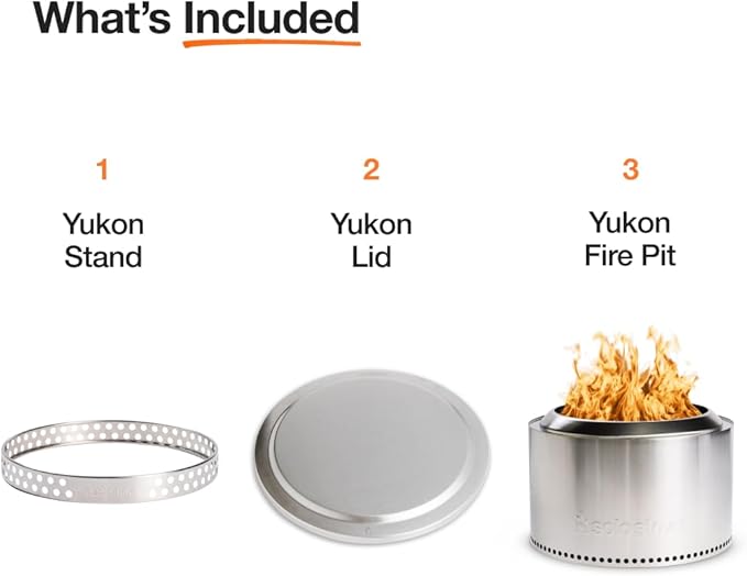 Solo Stove Yukon Essential Bundle | Portable Smokeless Fire Pit Stainless Steel for Wood Burning Incl. Yukon Fire Pit Lid and Stand Diameter: 27in Height: 19.8in Weight: 40.35lbs