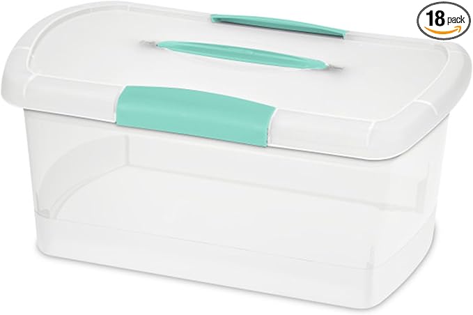 Sterilite Medium Nesting ShowOffs Stackable Small Storage Bin with Latching Lid and Handle Plastic Container to Organize Home Clear 18-Pack