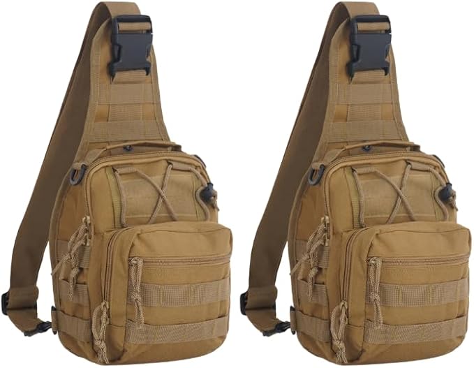 FAMI Outdoor Tactical Bag Backpack Military Sport Bag Pack Sling Shoulder Backpack Tactical Satchel for Every Day Carry (Tan 2 Packs)