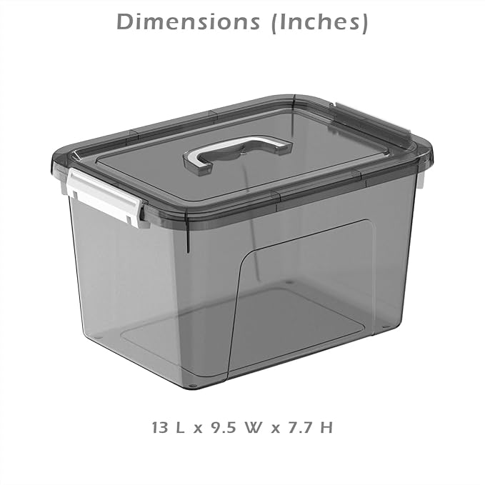 Stackable Plastic Black Storage Bins with Lids 6 Pack 12 Quart Modular Organizer Boxes with Secure Latches for Closet Pantry Office and Small Item Storage