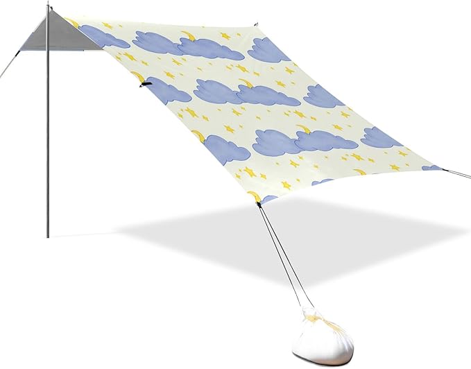 Beach Canopy with Windproof Ropes &amp Sandbags Beach Tent Sun Shade Sun Shelter for Camping Trips Fishing Backyard Fun or Picnics Dark Clouds