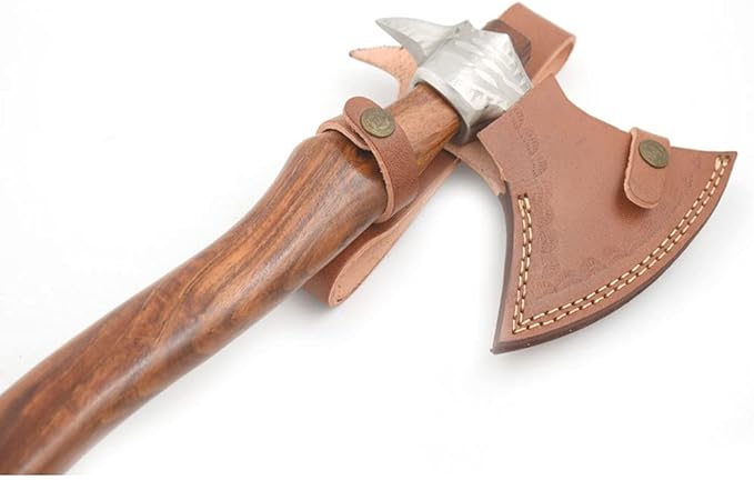 Hand Forged Viking Bearded Axe – 1075 High Carbon Steel Handmade Medieval Style Camping &amp Hunting Axe with Ash Wood Handle and Leather Sheath (Flag)