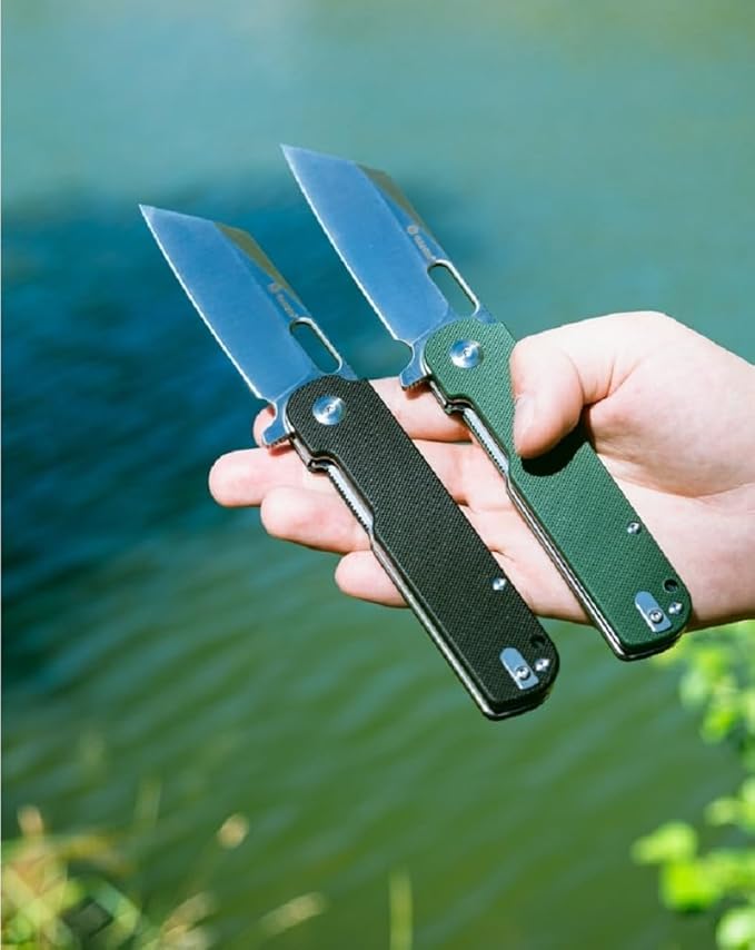 Ganzo G770-GR EDC Folding Pocket Knife Razor Sharp D2 Stainless Steel Blade G10 Handle with Clip Outdoor Foldable Not Automatic Knife Hunting Fishing Hiking Gear Best Gift for Men (Green)
