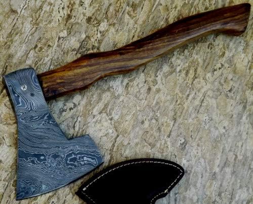 Axe Damascus Steel 17 Rose Wood Handle Axe/Hand Forged Woodsman Axe