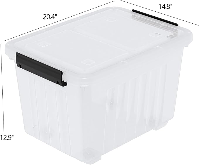Kiddream 50 Quarts Clear Plastic Latching Boxes with Wheels Large Storage Bins with Lids Set of 4