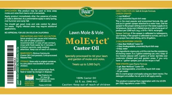 Baar Products - MolEvict Lawn Mole Castor Oil - Mole &amp Vole Repellent - Lawn &amp Garden Protection - Up to 5000 Sq. Ft. of Coverage - Safe for Use Around House &amp Plants - 32 Ounces