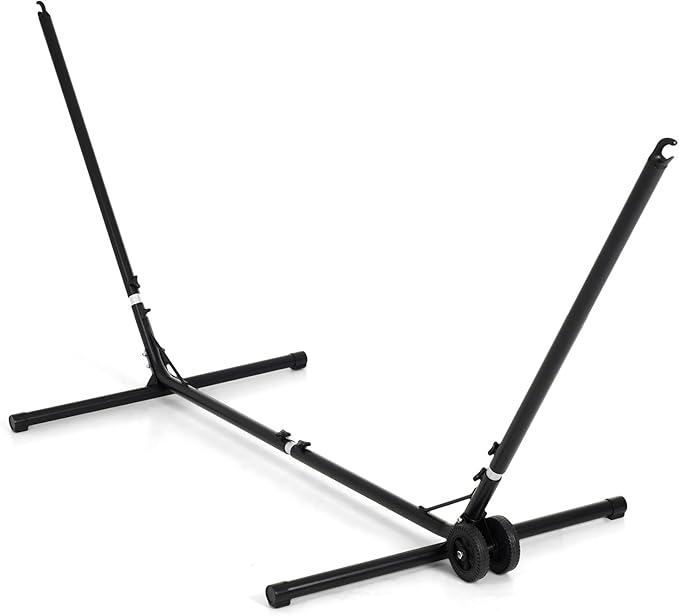 Backyard Expressions Adjustable One Size Fits All Hammock Stand with Wheels – 9FT Steel Heavy Duty Portable Frame 450 lb Capacity Easy No-Tool Assembly
