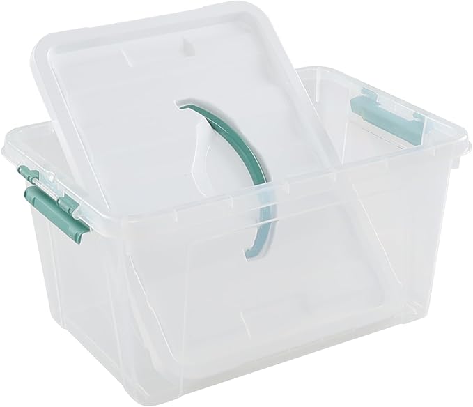 Ggbin 14 Quart Latching Storage Box with Handle 1 Pack Plastic Lidded Organizing Bin