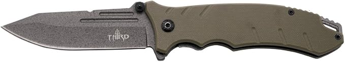 THIRD Assisted Folding Knife K2778TN Camel G10 Handle 7Cr17MoV Stainless Steel Blade Titanium Plated Gun Grey 9.5 cm Sheath.