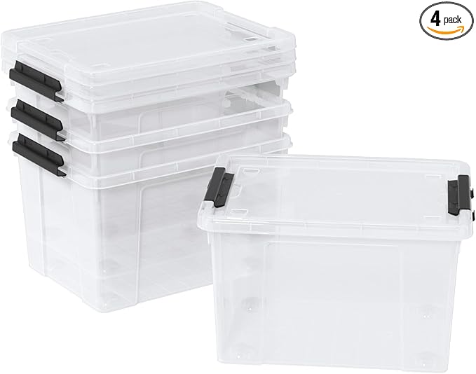 Zopnny 4-Pack Christmas Storage Totes with Lids 24-Quart Holiday Organizer Plastic Stackable Storage Boxes for HomeOfficeGarageBasement Clear