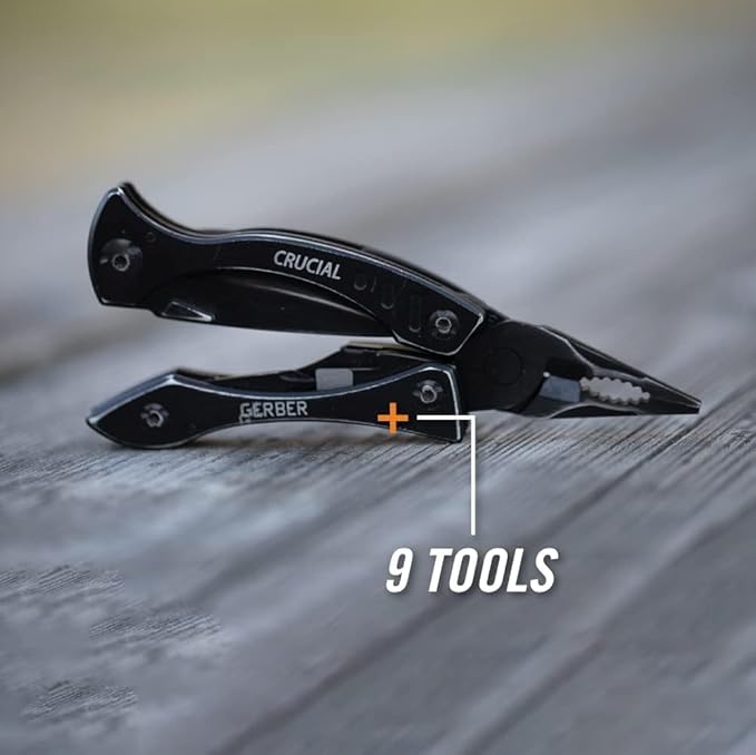 Gerber Gear Crucial EDC Multitool Pocket Knife with Clip and Strap Cutter for Camping and Survival Black