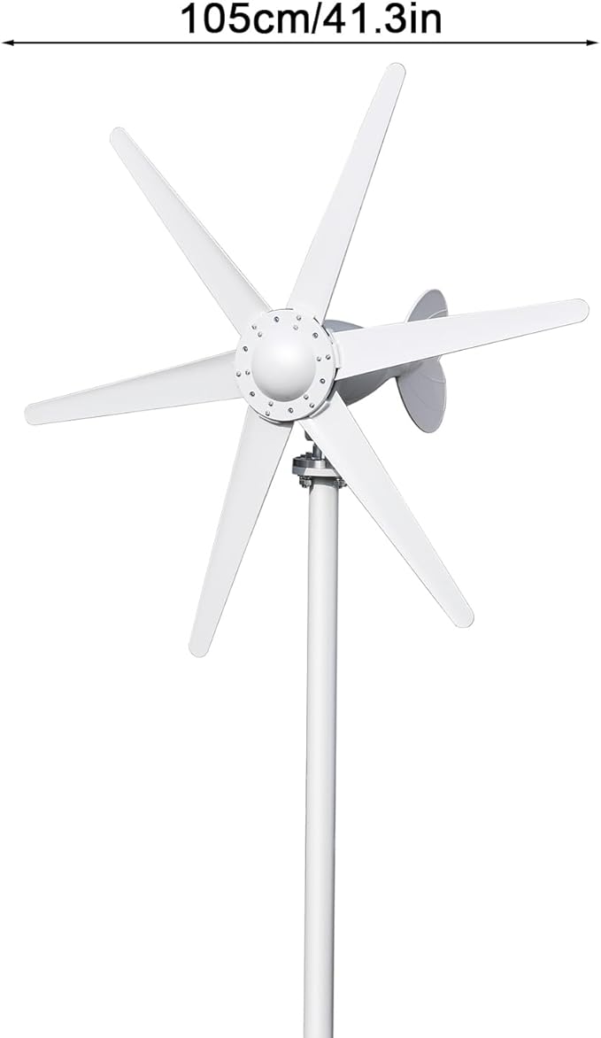800W Wind Turbine Generator Kit 6-Blade 12V/24V Wind Energy System Durable Electromagnetic Power Generator for Home RV and Off-Grid Use White