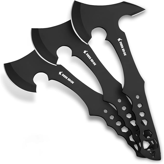 Throwing Axe Set – 3 Pack Balanced Throwing Axes for Target Practice Outdoor Recreation and Competition – Full Tang Stainless Steel Tactical Tomahawks with Nylon Sheath