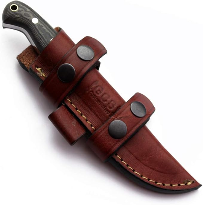 GCS Custom Handmade Black &amp White G10 Handle D2 Tool Steel Survival Tactical Hunting Fixed Blade Knife with Brown Leather Right or Left Hand Horizontal Fixed Blade Knife Sheath GCS229