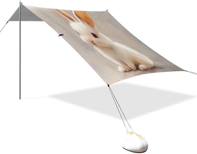 ALAZA Cute Rabbit Bunny Beach Tent Sun Shelter UPF50+ Protection Beach Shade Canopy w/ 4 Sandbags for Outdoor Camping Fishing Backyard Fun Picnic 10x9 ft