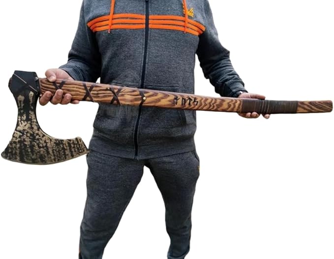 Forest Hunting |40”Two handed large Berserker Axe Large Norse AxeScandinavian Style viking Axe double headed ax Functional Viking ax History of Norse mythology self defense (Large Norse axe)