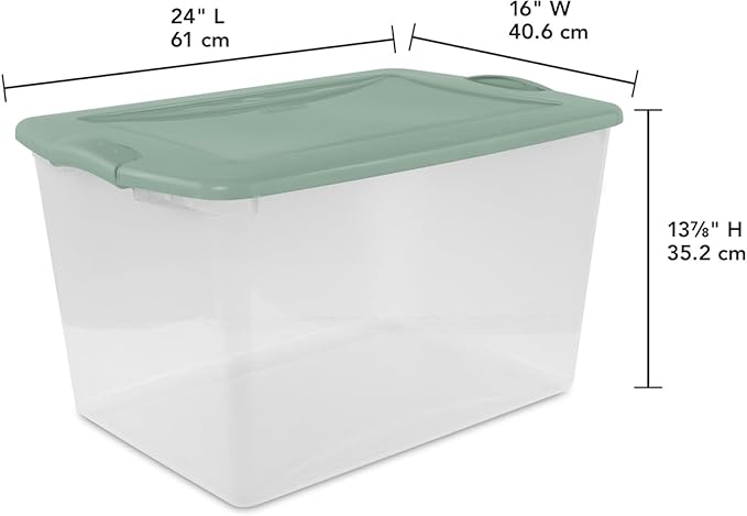 Storage Bin 66 Qt ClearView Latch Storage Box Plastic Stackable Bin with Latching Lid Plastic Container to Organize Clothes in Closet Clear BaseGreen Sage Lid 6-Pack