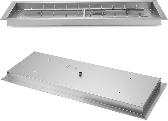Stanbroil 36 x 12-Inch Rectangle Drop-in Fire Pit Pan with Jet Burner 304 Stainless Steel Gas Firepit Insert for DIY Firepit Table High Flame150000 BTU Max