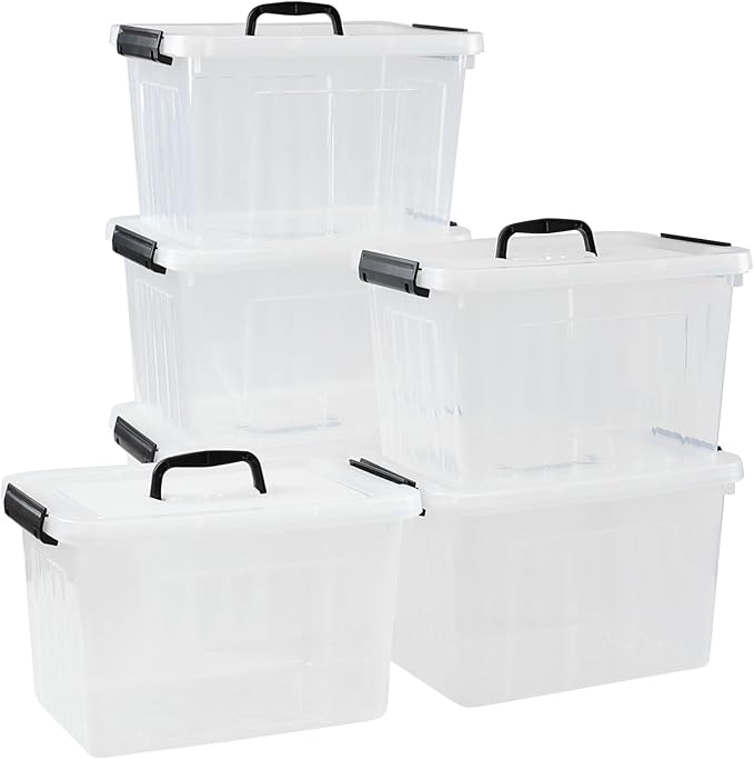 12 Quart Plastic Storage Box with Handle 6 Pack Clear Latching Container Bin