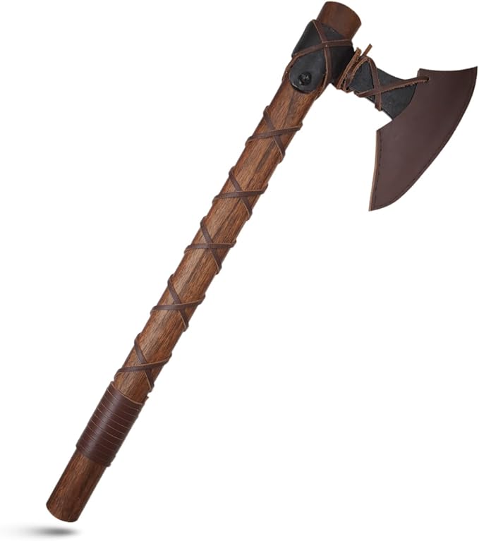 Medieval Warrior Traditional Viking Hand-Axe — Hand-Forged Style Bearded Blade with Leather Cross-Strap Grip
