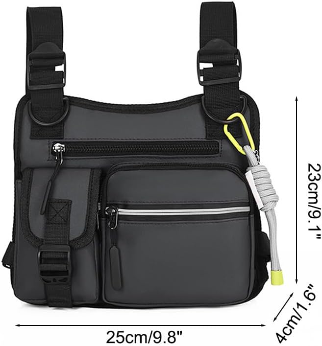 MiOYOOW Tactical Chest Bag Running Vest Backpack with Reflective Zipper Tape Waterproof Sports Chest Pack for Hiking Cycling Hunting Fishing Travelling