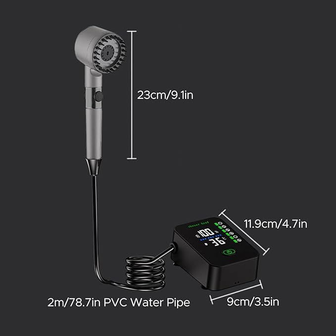 Keenso Portable Camping Shower 8000mAh Rechargeable Outdoor Shower Hand Held Pump Sprayer Head with LED Display Dual Modes Adjustable Water Stream for Hiking Travel Car Pet
